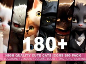 180 Cute Cats Avatars Icons BIG PACK