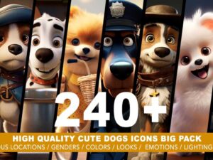240 Cute Dogs Avatars Icons BIG PACK
