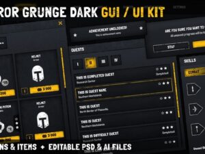 Horror Grunge Military RPG Dark GUI UI KIT psd ai source files