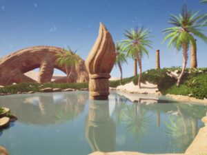 Ancient Desert Oasis Temple Ruins w Procedural Block Tiling System